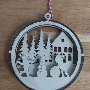 B/boule de noël 2d plate scène de noël (enfant boule de neige) découpée laser