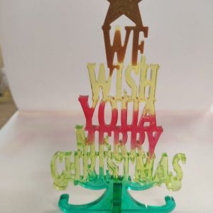 R/décoration souhait sapin de noël jaune et rouge (trépied vert)