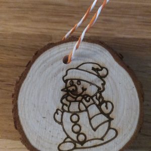 B/Rondin en bois 1 face bonhomme de neige bonnet 1 face père noël