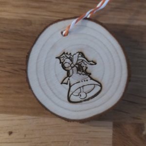 B/Rondin en bois 1 face cloche 1 face père noël