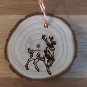 B/Rondin en bois 1 face renne 1 face père noël