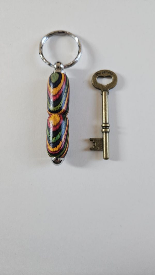 B/porte clés tourné en bois multicolore