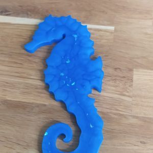 R/décoration hippocampe bleu pailleté