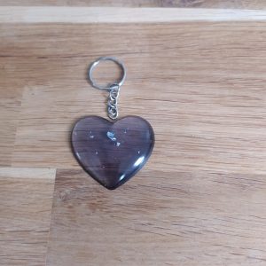 R/porte clés coeur transparent noir feuilles d'argent