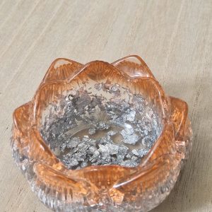 R/Bougeoir fleur de lotus PM-Glam feuilles argent - orange