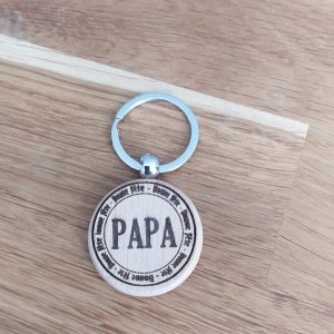 b/Porte clés bois 1 face bonne fête papa 1 face arbre de vie