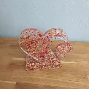 R/Double coeur paillettes rouges feuilles d'or