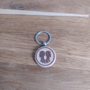 B/Porte clés en bois signe astrologique gémeaux et arbre de vie