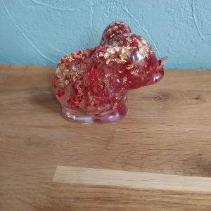R/bougeoir  éléphant feuilles d'or feuilles rouges