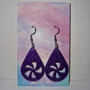 R/boucles d'oreilles goutte d'eau violet rosaces
