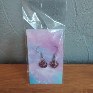 R/boucles d'oreilles rondes éclats de verre bordeaux