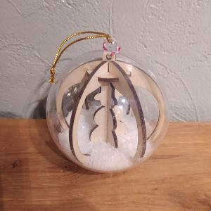 B/boule de noël bonhomme de neige 3d découpée laser ornée de sa boule de neige