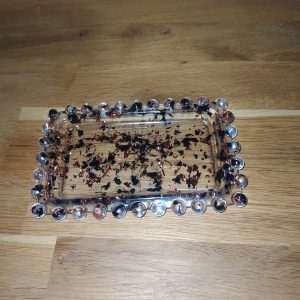 R/porte savon rectangle contour boules feuilles noires cuivrées