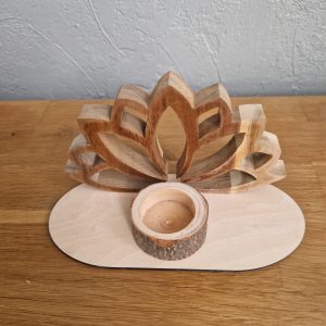 B/bougeoir fleur de lotus en bois d'acacia
