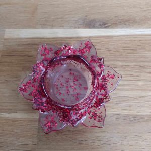 R/bougeoir fleur de lotus GM feuilles rouges