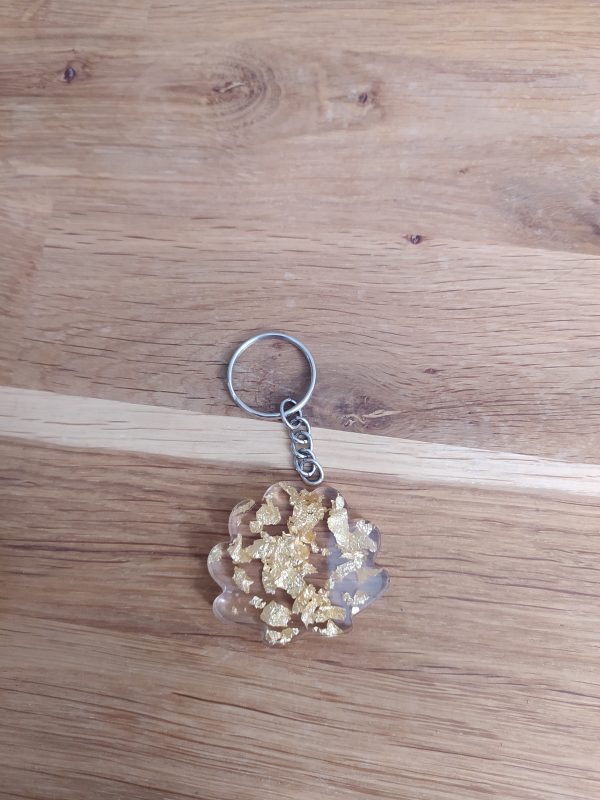 R/porte clés glam forme feuille feuilles or