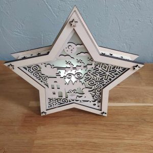 B/étoile lumineuse scène de noël découpée laser (cadeau et luge enfant) diamètre 19