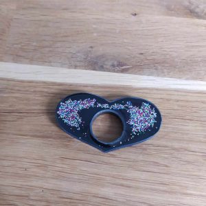 R/bague de lecture noire éclats de verre multicolore forme coeur n° 5
