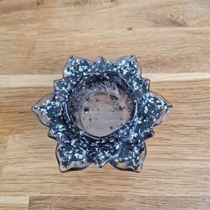 R/bougeoir fleur de lotus GM feuilles argent feuilles noires