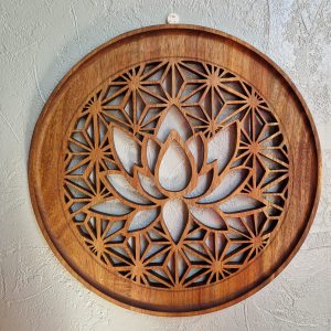 B/Cadre fleur de vie-fleur de lotus chantourné en acacia diamètre 38
