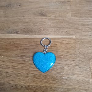 R/porte clés coeur turquoise pailleté