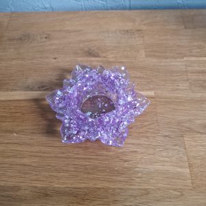 R/bougeoir fleur de lotus GM feuilles argent feuilles mauves
