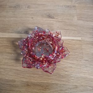 R/bougeoir fleur de lotus GM feuilles marron feuilles rouges