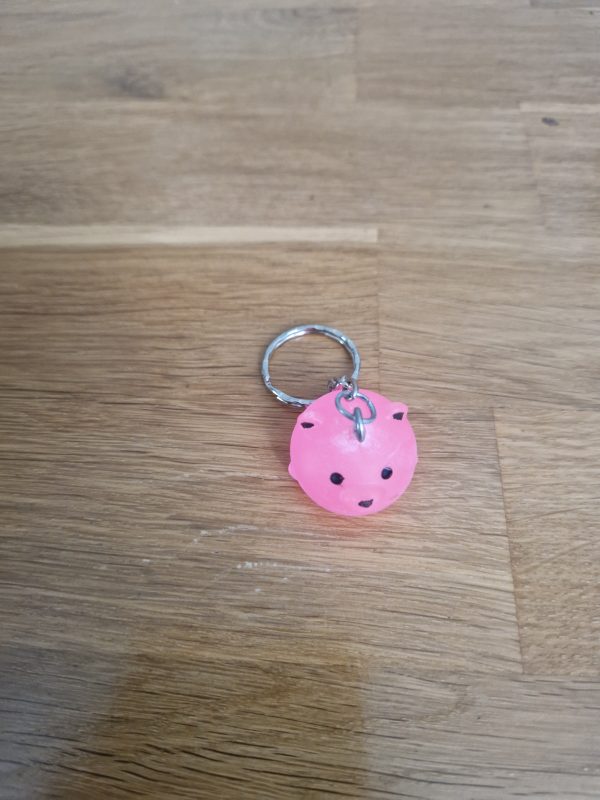 R/Porte clés boule animaux ours rose fluo (traits dessinés)
