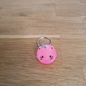 R/Porte clés boule animaux chat rose fluo (traits dessinés)