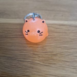 R/Porte clés boule animaux chat orange fluo (traits dessinés)