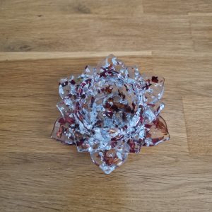R/Bougeoir fleur de lotus GM feuilles d'argent pétales de roses