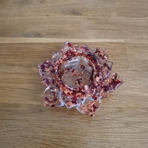R/Bougeoir fleur de lotus GM feuilles cuivrées pétales de roses