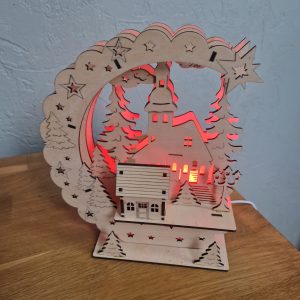 B/lune village de noël découpée laser diamètre 19 lumineuse couleurs changeantes (cordon bouton)