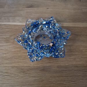 R/bougeoir fleur de lotus GM feuilles or feuilles bleues