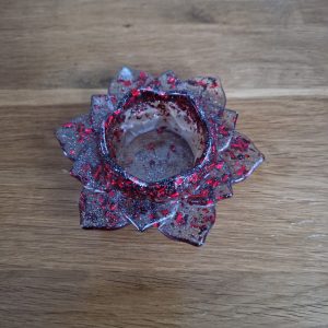 R/bougeoir fleur de lotus GM feuilles rouges paillettes noires