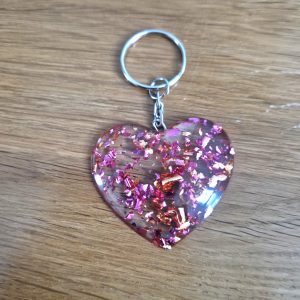 R/porte clés coeur feuilles roses feuilles or