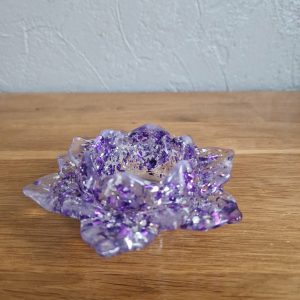 R/bougeoir fleur de lotus GM feuilles violet feuilles argent