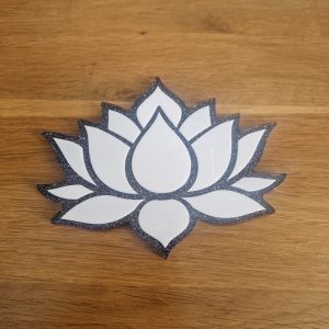 R/fleur de lotus à plat blanc et gris pailleté