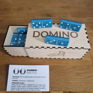 R/domino bleu et blanc mica avec boîte