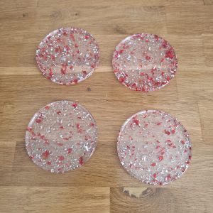 R/ensemble de 4 sous verre motif mandala feuilles rouges feuilles argent