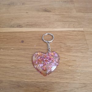 R/porte clés coeur feuilles roses feuilles cuivrées