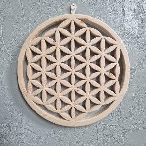 B/fleur de vie en pin diamètre 28 sculptée et chantournée