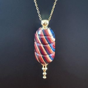 B/collier pendule tourné bois multicolore (strié)
