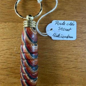 B/porte clés secret tourné en bois multicolore (tube strié)