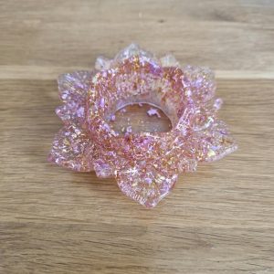620R/bougeoir fleur de lotus GM feuilles roses feuilles or