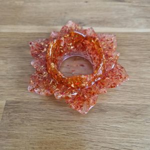 619R/bougeoir fleur de lotus GM feuilles rouges feuilles or