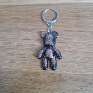 603R/porte clés ourson mr Bean noir et paillettes or