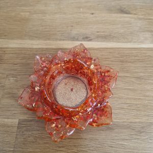 625R/bougeoir fleur de lotus GM feuilles or feuilles rouges fond or